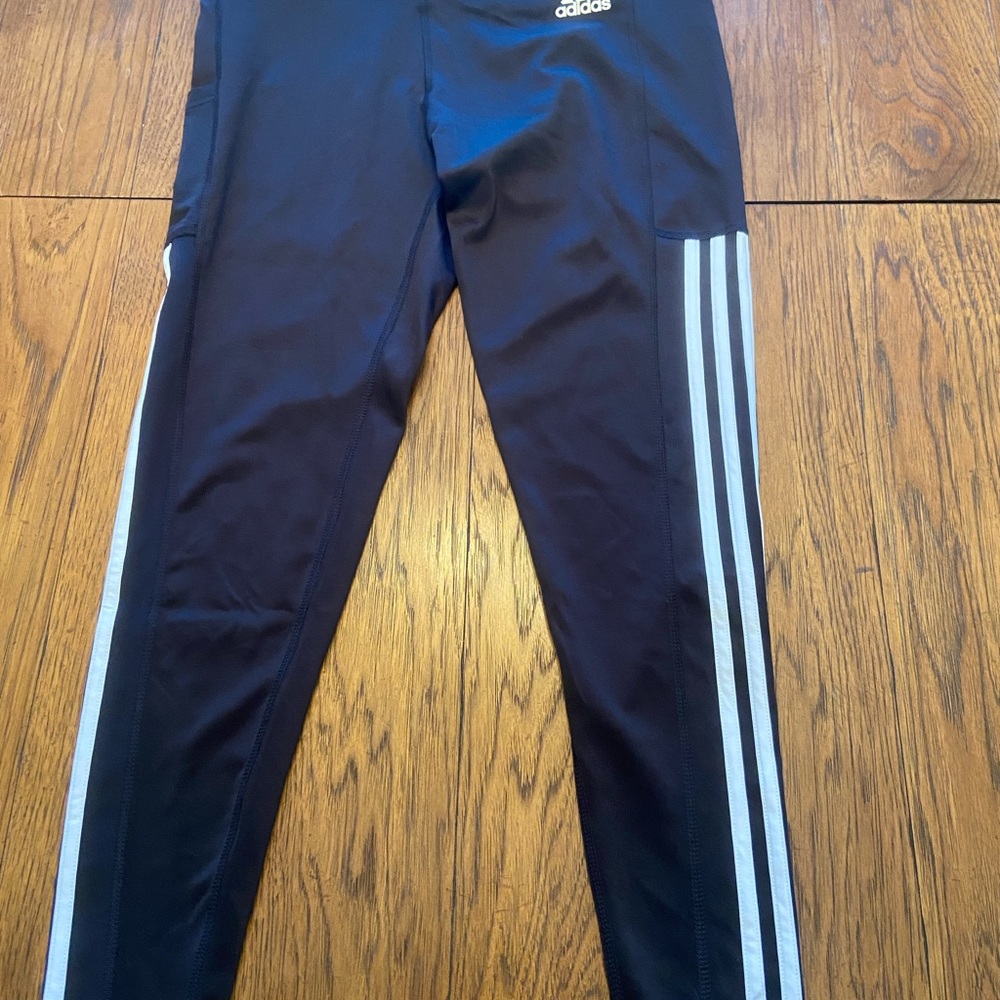 Adidas Kids Black Leggings with White Stripes